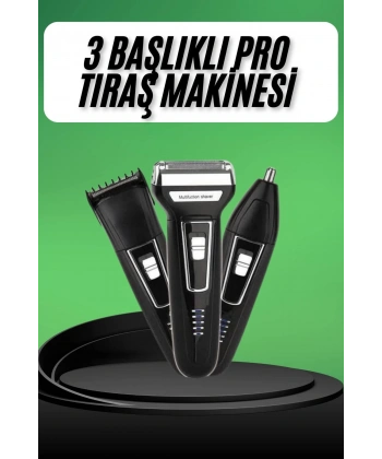 Tıraş Makinesi 3 Başlıklı T Başlıklı Hassas Ciltlere Özel Saç Sakal Vücut Kulak ve Burun