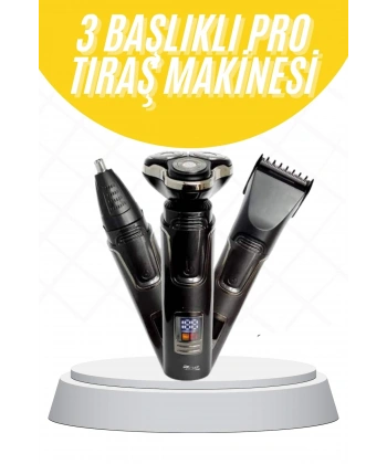 Tıraş Makinesi Profesyonel 3in1 Dijital Göstergeli 3 Başlıklı Erkek Bakım