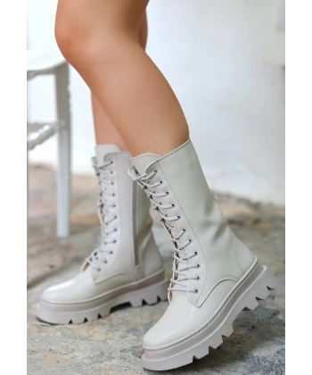 Toir Bej Cilt Bağcıklı Postal