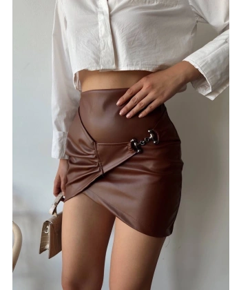 Tokalı deri etek kahve s240097