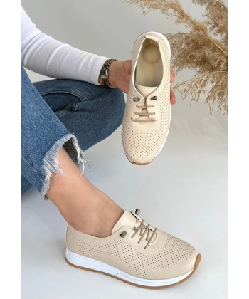 Tone Bej Cilt Bağcıklı Spor Ayakkabı