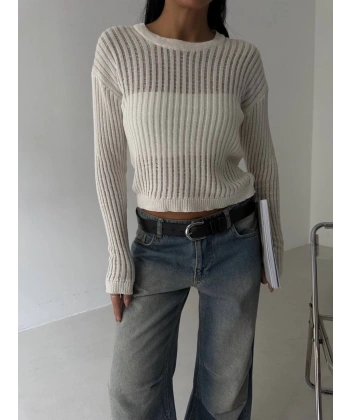 Triko transparent bluz beyaz