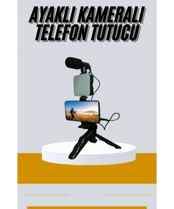 Tripod Telefon Tutucu Kumandalı Mikrofon Led Işık Vlog Video Kayıt