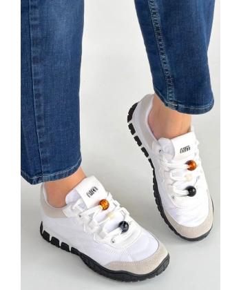 Tues Beyaz Nubuk Bağcıklı Spor Ayakkabı