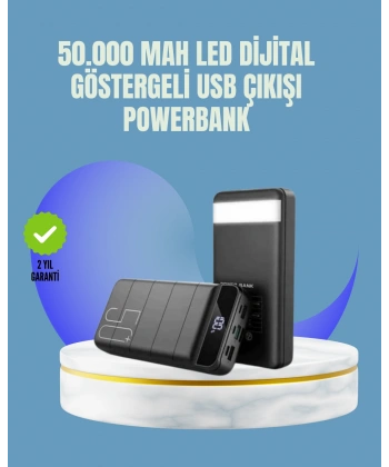 Tüm Cihazlarla Uyumlu 50.000 mAh Powerbank – Yüksek Kapasiteli, LED Gösterge ve Akıllı Koruma Fonksiyonlu