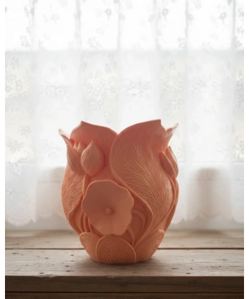 Turuncu Floral Tasarımlı 3D Vazo Şık Ev Dekorasyon Aksesuarı