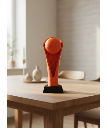 Turuncu Kupa 23cm Basketbol Temalı Dekoratif Ödül Biblosu