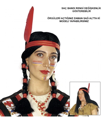 Tüylü Örgülü Hint Peruğu Kızılderili Peruğu