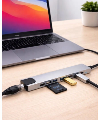 Type C Hub Çoklayıcı 8 Port USB HDMI RJ45 Kart Okuyucu