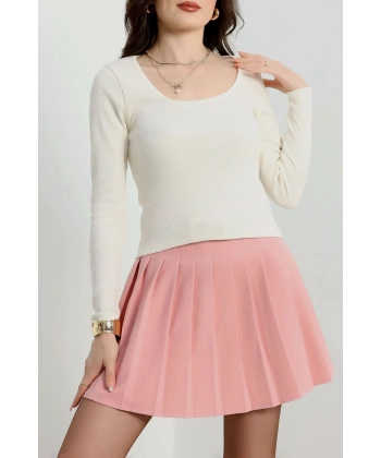 U yaka kaşkorse bluz beyaz A132