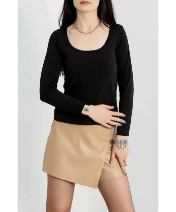 U yaka kaşkorse bluz siyah A132
