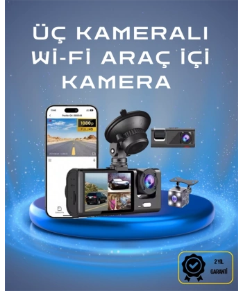 Üç Kameralı 1080p Full HD Araç İçi Kamera – G-Sensörlü ve Gece Görüşlü