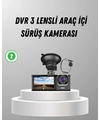 Üç Kameralı Araç DVR Full HD Gece Görüşlü ve 2 inç IPS Ekranlı