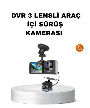 Üç Kameralı Araç İçi Kayıt Sistemi Full HD Gece Görüşlü ve G-Sensör Destekli