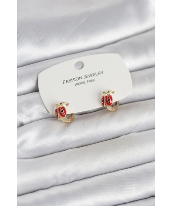 Uğur Böceği Model Gold Renk Pirinç Çocuk Küpe