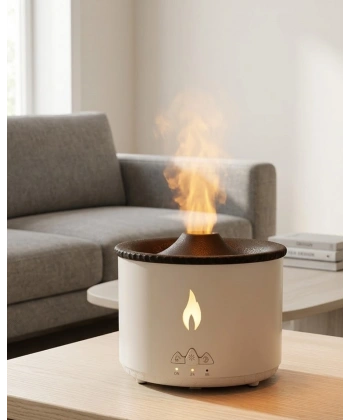 Ultrasonik Aromaterapi Difüzörü Alev Efektli Ortam Nemlendirici Zamanlayıcılı Sessiz Çalışma