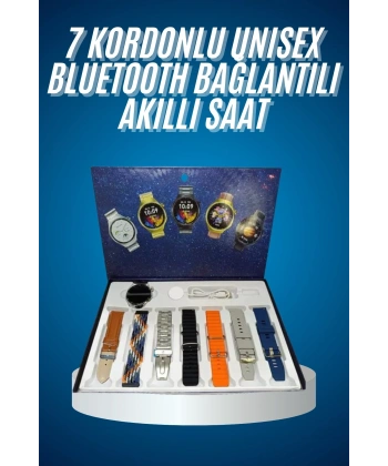 Unısex Yuvarlak Ekranlı 7 Kordonlu Akıllı Saat GPS Destekli Çoklu Kordon Seçeneği