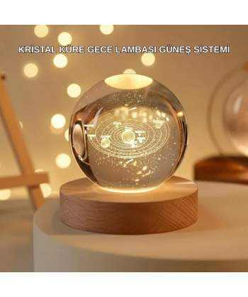 USB Bağlantılı Işıklı Kristal Küre Modern Ahşap Tabanlı Dekor