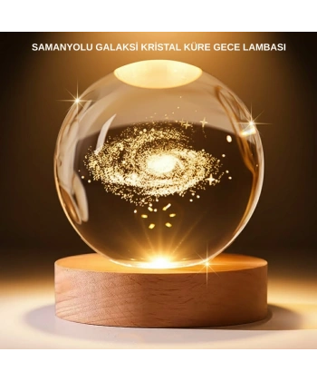 USB Bağlantılı Samanyolu Galaksi Küre Ahşap Standlı 3D Işıklı Dekor Lambası