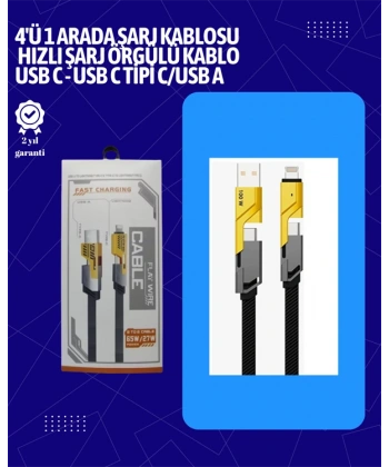 USB-C ve Lightning Uyumlu 4ü 1 Arada Kablo – 65W Hızlı Şarj, Örgülü Dayanıklı Yapı