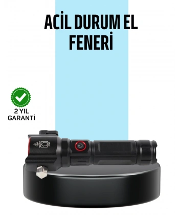 USB Şarjlı Çok Amaçlı El Feneri Çekiçli Pusulalı