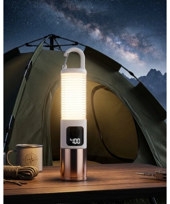 USB Şarjlı Kamp Feneri Çift Işık Kaynağı 500 Lümen Güç Ekranlı Taşınabilir LED Aydınlatma