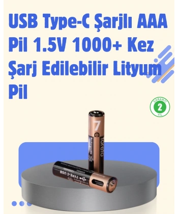 USB Type-C Şarjlı AAA Lityum Pil | 1.5V Sabit Voltaj, 1000+ Şarj Döngüsü ile Uzun Ömür