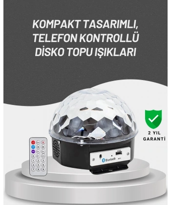 Uzaktan Kumandalı RGB LED Disko Topu Bluetooth Hoparlörlü