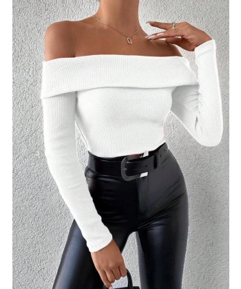 Uzun kol madonna yaka bluz beyaz