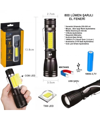 Uzun Menzilli EL Feneri Mıknatıslı Watton Wt-602
