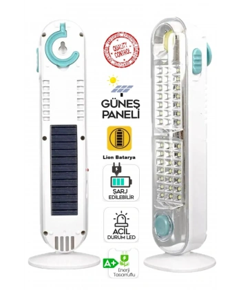 V-005 42 Ledli+Fener Solar Güneş Panelli Ultra Güçlü Ledli Şarjlı Işıldak