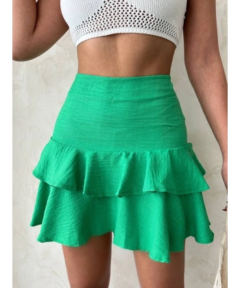 Valonlu fırfırlı etek yeşil s24681