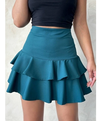 Valonlu fırfırlı etek yeşil s24681