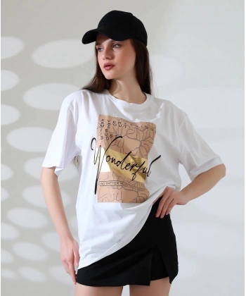 Varak baskılı imza desen tişört