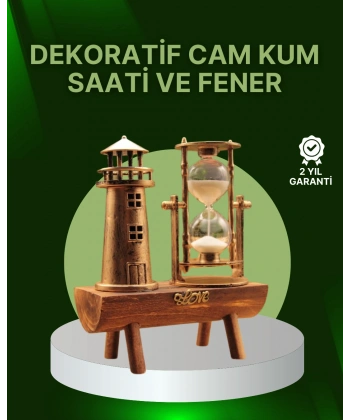 Vintage Kum Saati + Deniz Feneri Modeli – Ahşap Gövdeli Masa Üstü Dekor