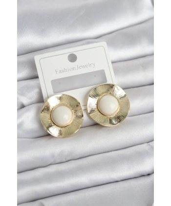 Vintage Model Beyaz Gold Renk Pirinç Kadın Küpe