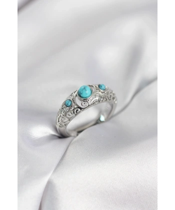 Vintage Model Mavi Taşlı Gümüş Renk Kadın Yüzük