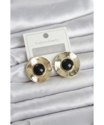 Vintage Model Siyah Gold Renk Pirinç Kadın Küpe