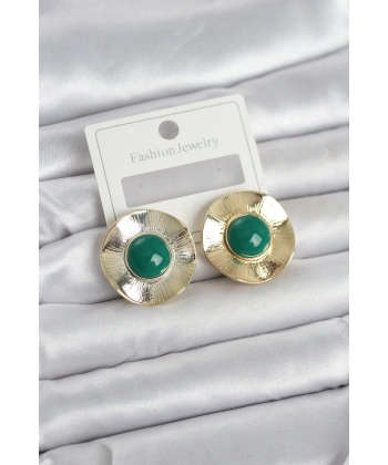 Vintage Model Yeşil Gold Renk Pirinç Kadın Küpe