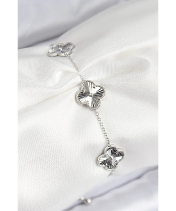 VIP Pirinç Yonca Model Gümüş Renk Kadın Bileklik