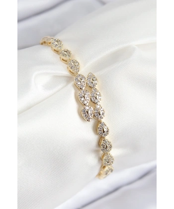 VIP Pirinç Zirkon Taşlı Sıralı Damla Model Gold Renk Kadın Bileklik