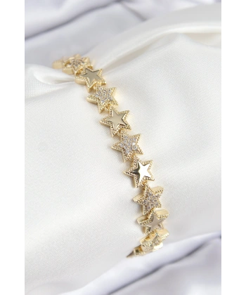 VIP Pirinç Zirkon Taşlı Yıldız Model Gold Renk Kadın Bileklik