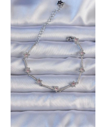 Vip Seri Pirinç Gümüş Renk Zirkon Taşlı Halley Yıldız Model Bileklik