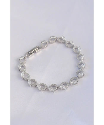 Vip Seri Pirinç Zirkon Taşlı Gümüş Renk Arpa Model Bileklik