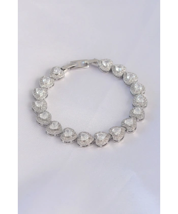 Vip Seri Pirinç Zirkon Taşlı Gümüş Renk Kalp Model Bileklik