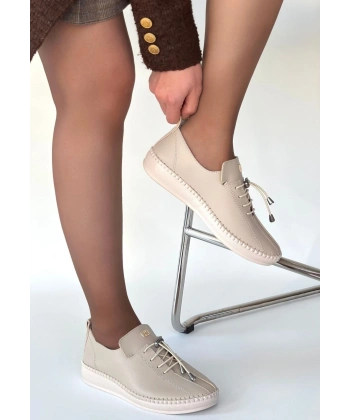 Warte Bej Deri Bağcıklı Spor Ayakkabı