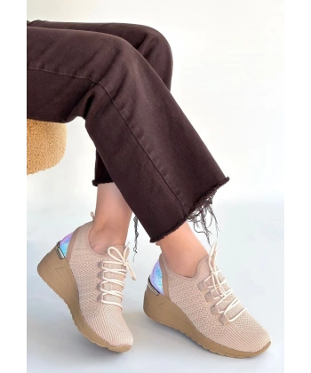 Weor Bej Triko Bağcıklı Spor Ayakkabı