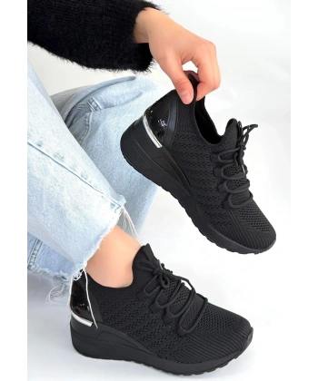 Weor Siyah Triko Bağcıklı Spor Ayakkabı