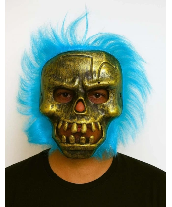 Wild Skull - Bakır Kafatası Turkuaz Saçlı İskelet Maske