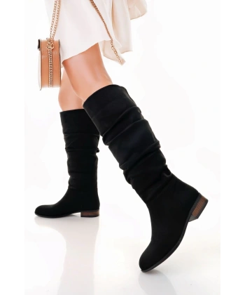 Winda Siyah Süet Körüklü Çizme
